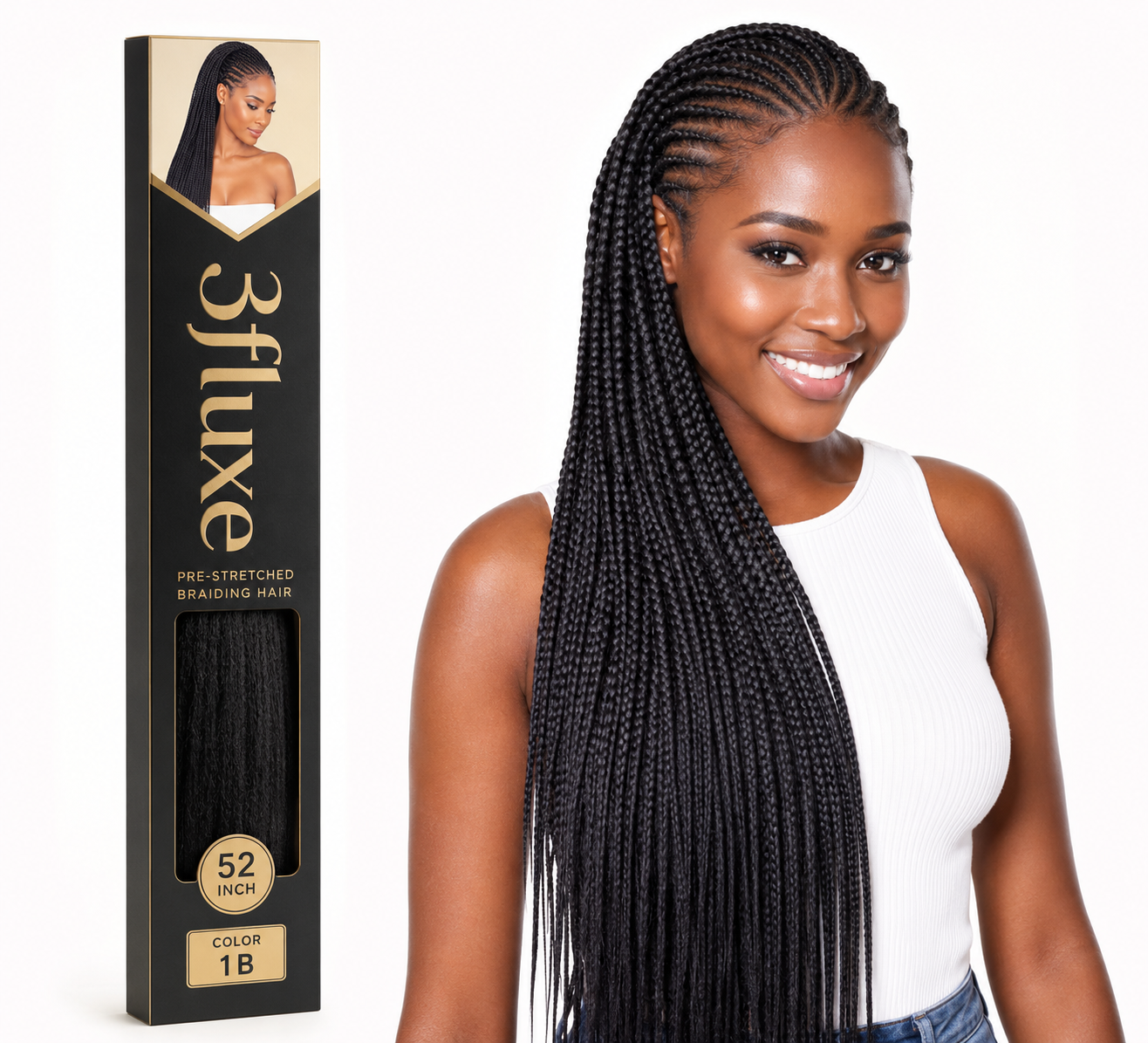 3Fluxe braiding hair retail box with cornrow feed-in style