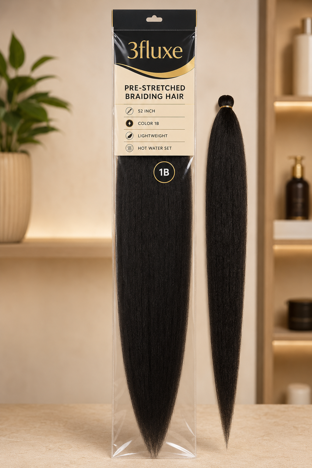 3Fluxe pre-stretched braiding hair, 52 inch, colour 1B
