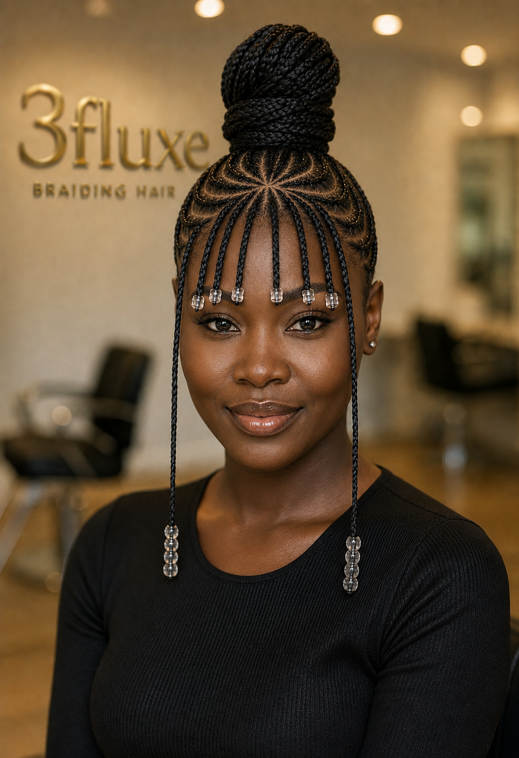 Braided top bun with beaded front braids