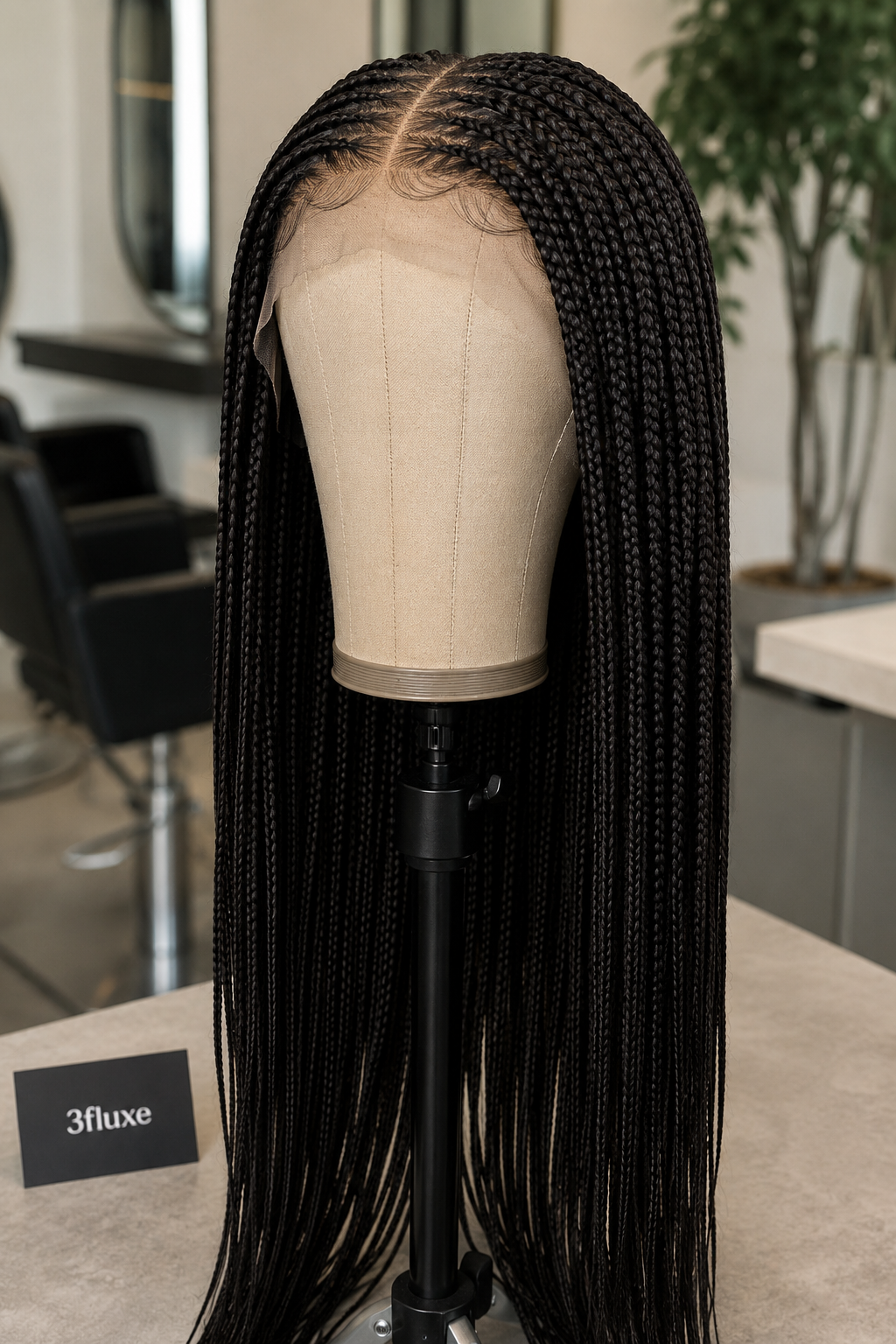 Custom knotless braided wig on a mannequin head